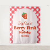 Aardbei Rode Roze Berry Eerste 1e Verjaardagsfeest Wandkleed (Voorkant)