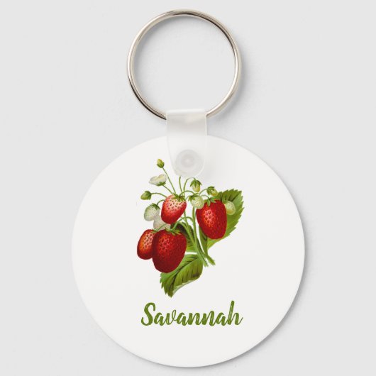 Aardbei Ronde Aardbeien Sleutelhanger (Voorkant)