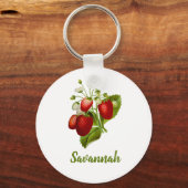 Aardbei Ronde Aardbeien Sleutelhanger (Voorkant)