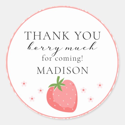 Aardbei Ronde Stickers Berry Eerste Verjaardag (Voorkant)