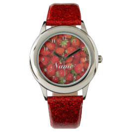 Aardbei rood dames horloge met glitterband