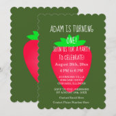 Aardbei Rood Groen Aangepast 1e Verjaardagsfeest Kaart (Voorkant / Achterkant)