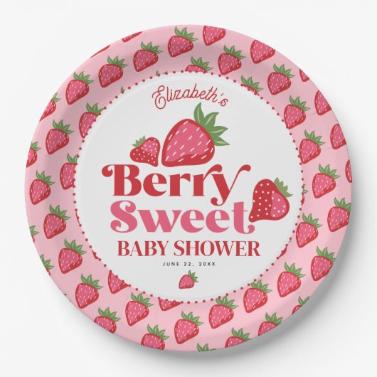 Aardbei Rood Roze Berry Zoet Baby shower Papieren Bordje (Voorkant)