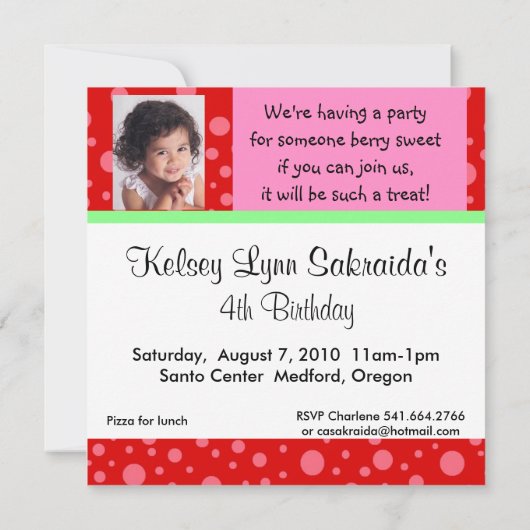 Aardbei Rood Roze Uitnodiging (Achterkant)