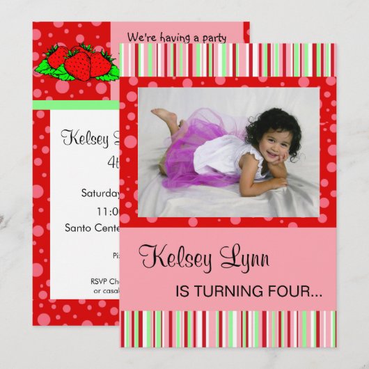 Aardbei Rood Roze Uitnodiging (Voorkant / Achterkant)