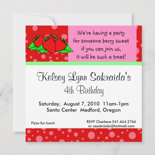 Aardbei Rood Roze Uitnodiging (Achterkant)