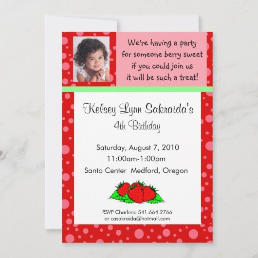 Aardbei Rood Roze Uitnodiging (Achterkant)