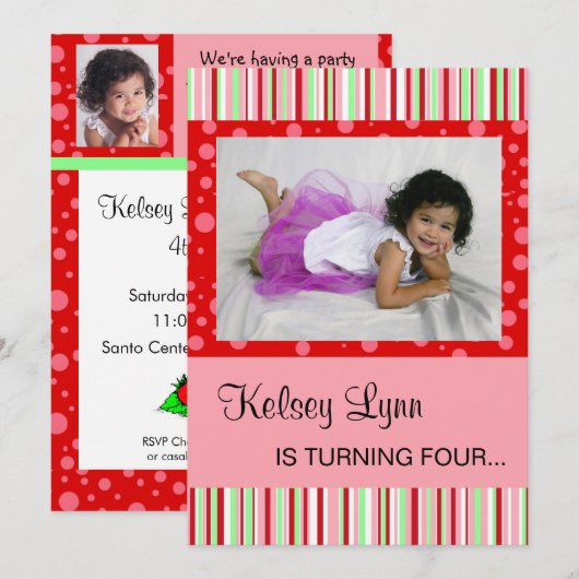 Aardbei Rood Roze Uitnodiging (Voorkant / Achterkant)