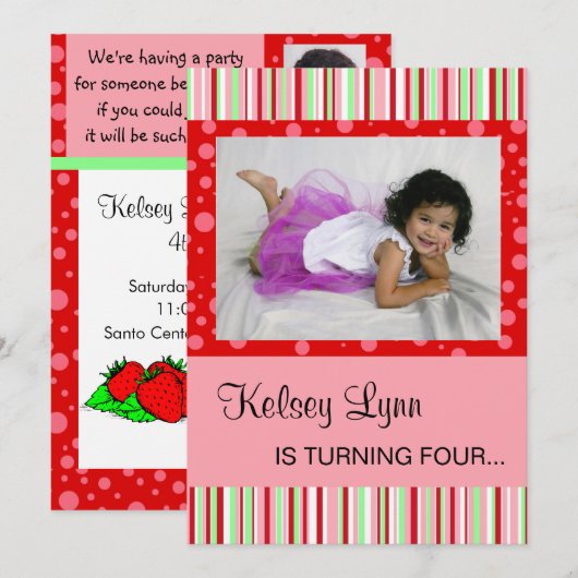 Aardbei Rood Roze Uitnodiging (Voorkant / Achterkant)