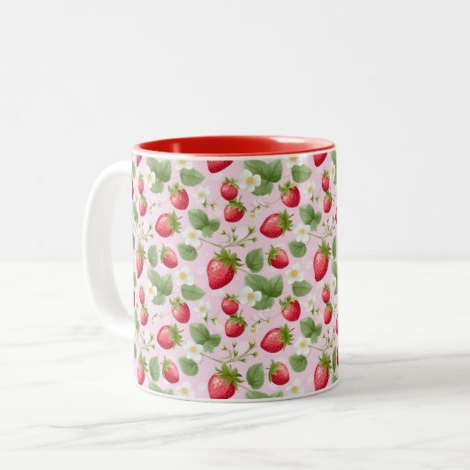 Aardbei Rood Roze Wit Bloemen Tweekleurige Koffiemok (Voorkant links)