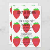 Aardbei Rood Wit Aangepast 1e Verjaardagsfeest Kaart (Voorkant / Achterkant)