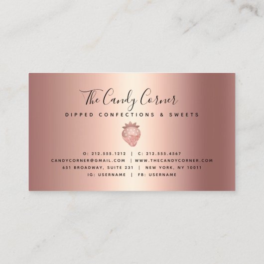 Aardbei Roos Gold Copper Drip Confections Sweets Visitekaartje (Achterkant)