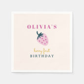 Aardbei roze baby verjaardagsfeestje servet (Voorkant)