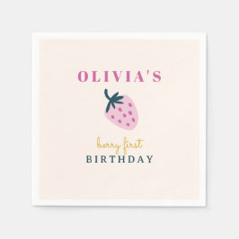 Aardbei roze baby verjaardagsfeestje servet