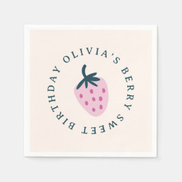 Aardbei roze baby verjaardagsfeestje servet