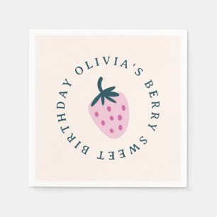 Aardbei roze baby verjaardagsfeestje servet