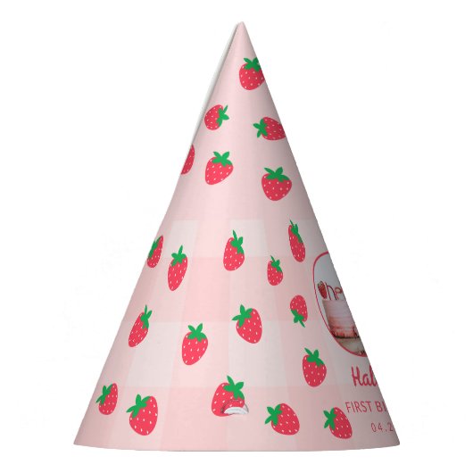 Aardbei Roze Berry Eerste Baby Verjaardag Foto Feesthoedjes (Links)