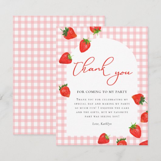 Aardbei Roze Berry Plaid Verjaardag Bedankkaart (Voorkant / Achterkant)