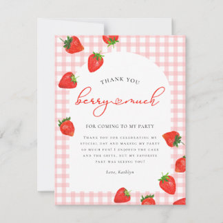 Aardbei Roze Berry Plaid Verjaardag Bedankkaart
