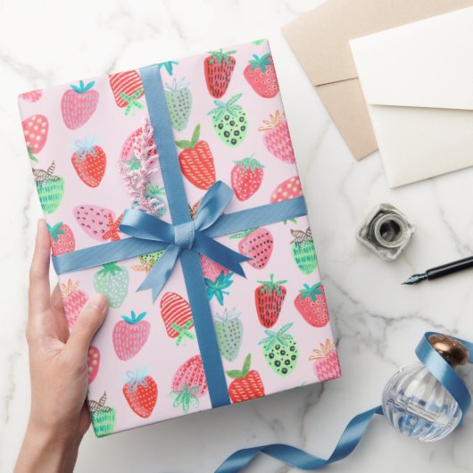 Aardbei Roze Berry Zoete patroon Cadeaupapier (Geschenken)