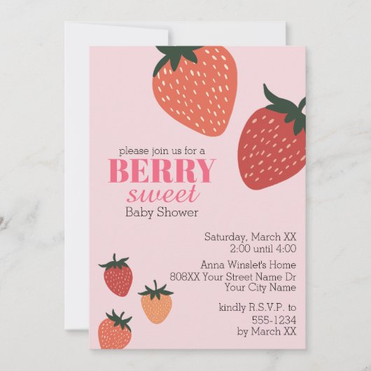 Aardbei roze bessen zoet Baby shower Kaart (Voorkant)