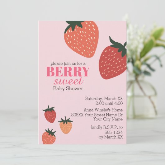 Aardbei roze bessen zoet Baby shower Kaart (Staand voorkant)