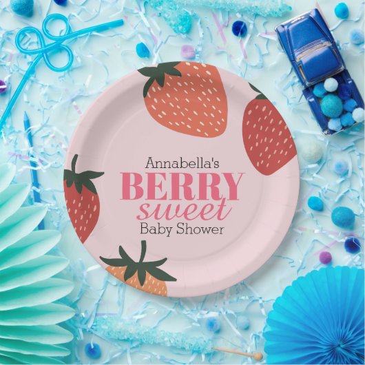 Aardbei roze bessen zoet Baby shower Papieren Bordje (Feest)