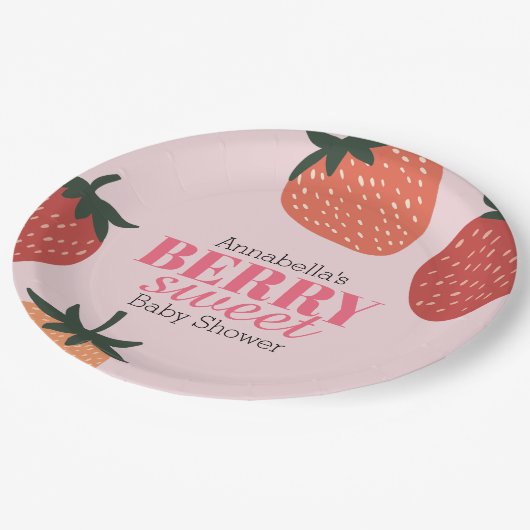 Aardbei roze bessen zoet Baby shower Papieren Bordje (Gekanteld)