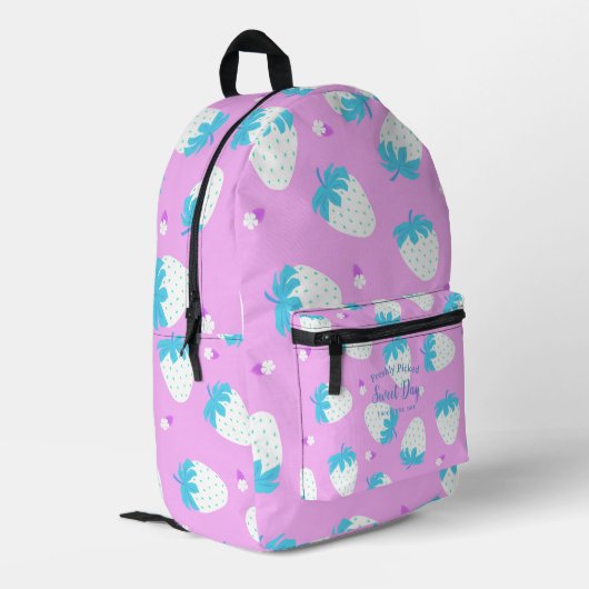 Aardbei roze blauw bedrukte rugzak (Achterkant Hoek Links)