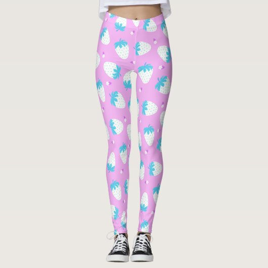 Aardbei roze blauw leggings (Voorkant)