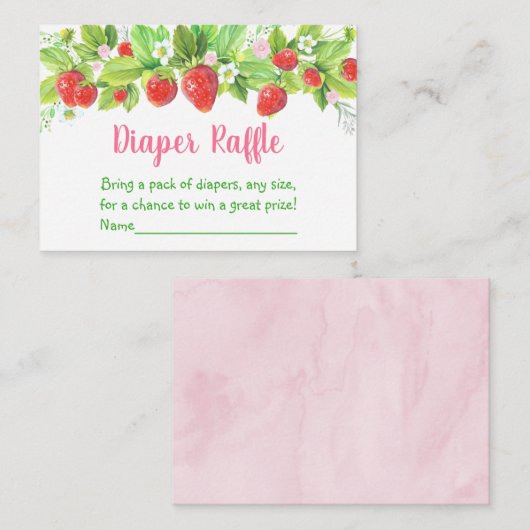 Aardbei Roze Bloemen Baby shower Luier Raffle Informatiekaartje (Voorkant / Achterkant)