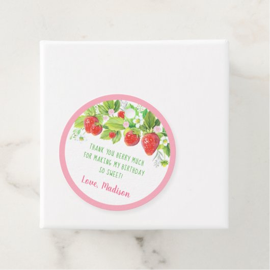 Aardbei Roze Bloemen Berry Zoete Verjaardag Bedankjes Labels (In situ)