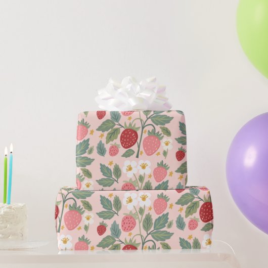 Aardbei Roze botanisch Cadeaupapier (Feestgeschenken)