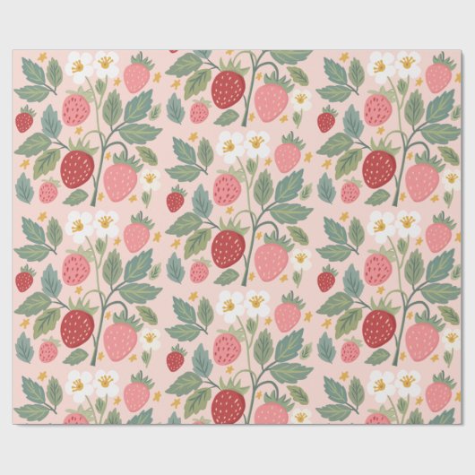 Aardbei Roze botanisch Cadeaupapier (Vlak)