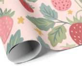 Aardbei Roze botanisch Cadeaupapier (Rol Hoek)