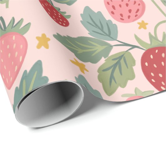 Aardbei Roze botanisch Cadeaupapier (Rol Hoek)