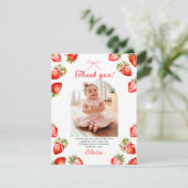 Aardbei Roze Bow 1e Verjaardag Bedankt Card (Staand voorkant)