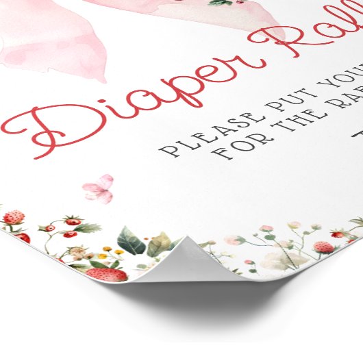 Aardbei Roze Bow Bloemen Luier Raffle Poster (Hoek)