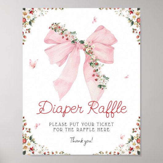 Aardbei Roze Bow Bloemen Luier Raffle Poster (Voorkant)