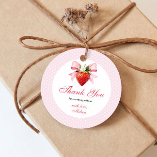 Aardbei Roze Coquette Baby Shower Bedankt Bedankjes Labels