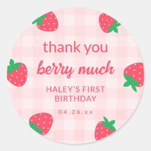 Aardbei Roze Cute Bes Eerste 1e Baby Verjaardag Ronde Sticker