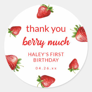 Aardbei Roze Cute Bes Eerste 1e Baby Verjaardag Ronde Sticker