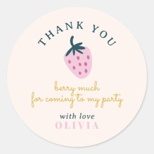 Aardbei roze dank u ronde sticker