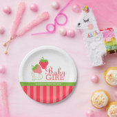 Aardbei Roze en Groen Baby shower Papieren Bordje (Feest)