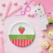 Aardbei Roze en Groen Verjaardag Papieren Bordje (Feest)