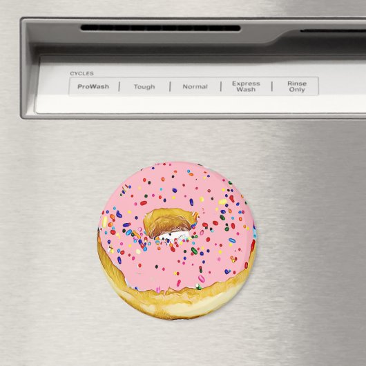 Aardbei Roze Frosted Donut Sprinkles Magnet (Insitu (Vaatwasser))