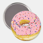 Aardbei Roze Frosted Donut Sprinkles Magnet (Voorkant / Achterkant)