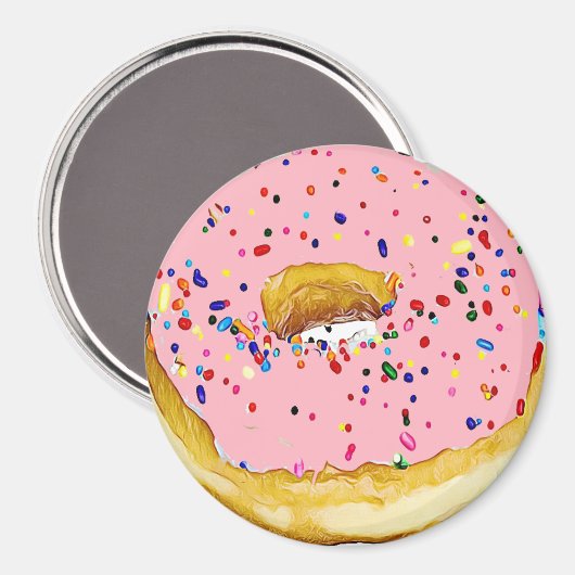 Aardbei Roze Frosted Donut Sprinkles Magnet (Voorkant / Achterkant)