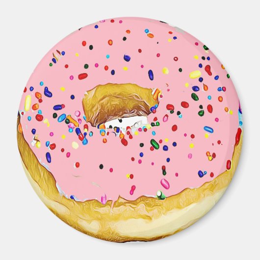 Aardbei Roze Frosted Donut Sprinkles Magnet (Voorkant)