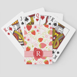 Aardbei roze fruit patroon monogram pokerkaarten